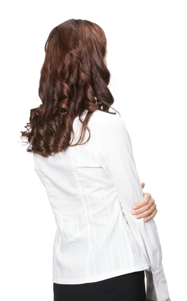 Businesswoman looking at something in her back — Stock Photo, Image