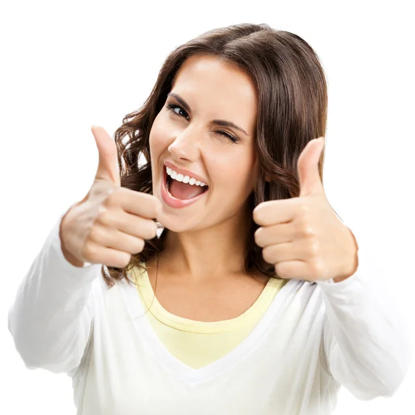 Woman showing thumbs up gesture, isolated — Stock Photo, Image