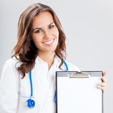 kadın doktor gösteren boş Pano, Grey