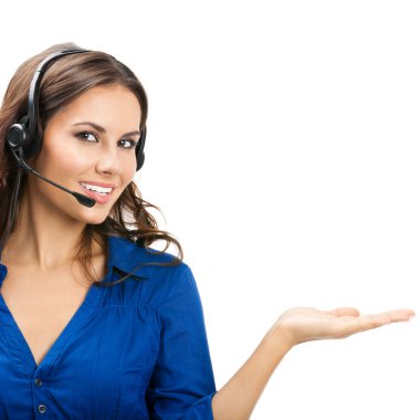 Destek telefonu operatörü gösteren, üzerinde beyaz