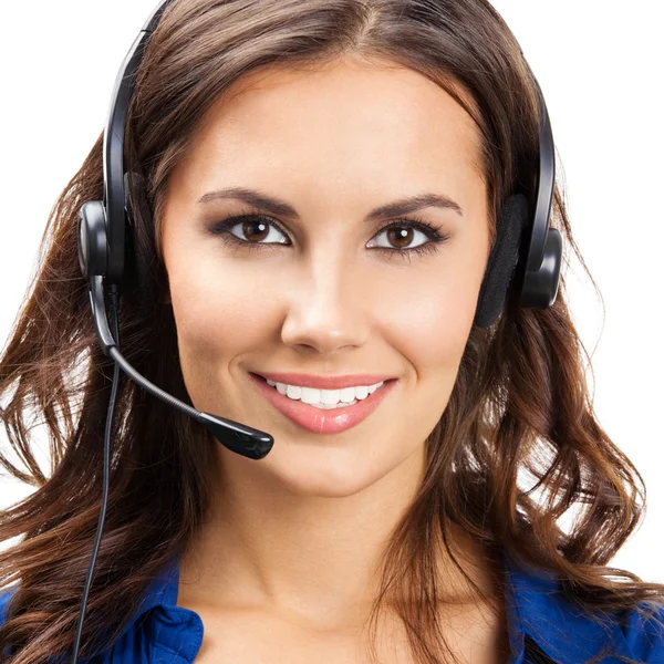 Ondersteuning telefoon operator in headset, geïsoleerde — Stockfoto