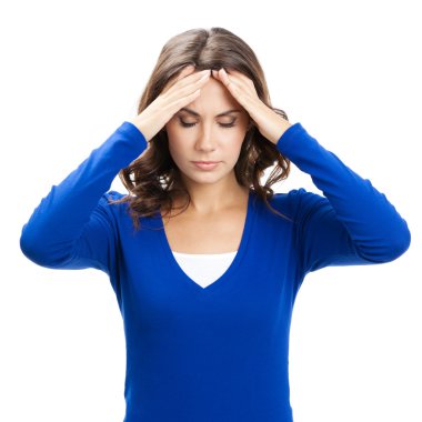 düşünme, yorgun ya da hasta baş ağrısı genç kadınla