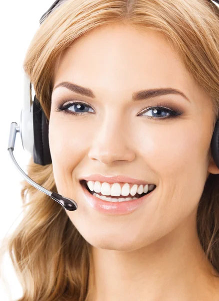 Ondersteuning telefoon operator in headset, geïsoleerde — Stockfoto