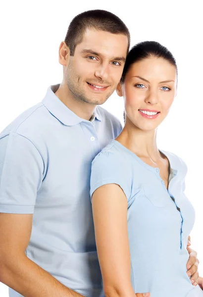 Jovem feliz sorrindo casal, isolado — Fotografia de Stock