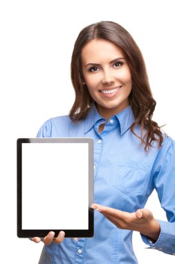 iş kadını boş gösterilen tablet pc, beyaz