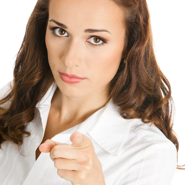 Businesswoman pointing finger at viewer — Stock Photo, Image