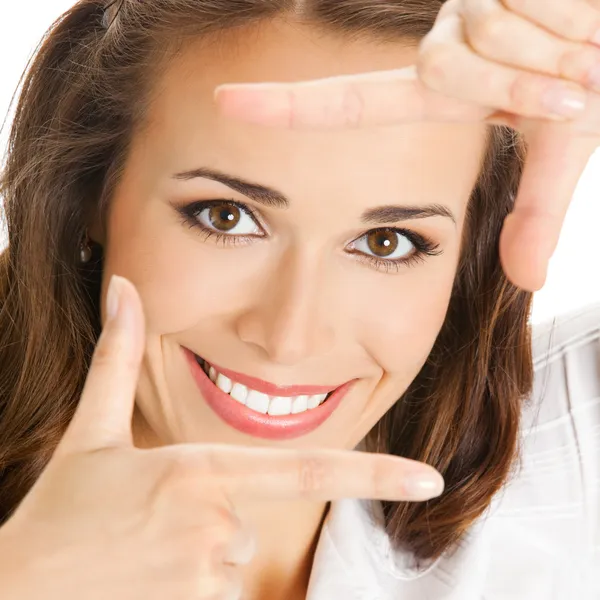 Donna d'affari incorniciando il viso con le mani Fotografia Stock