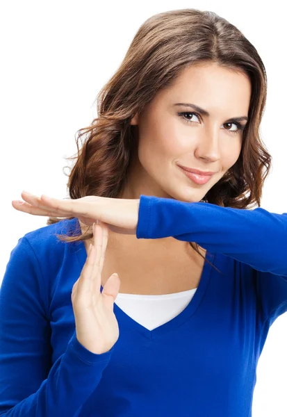 Woman showing heart symbol gesture, isolated — Stock Photo, Image