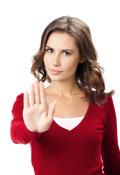 Serious woman with stop gesture, isolated — Stock Photo, Image