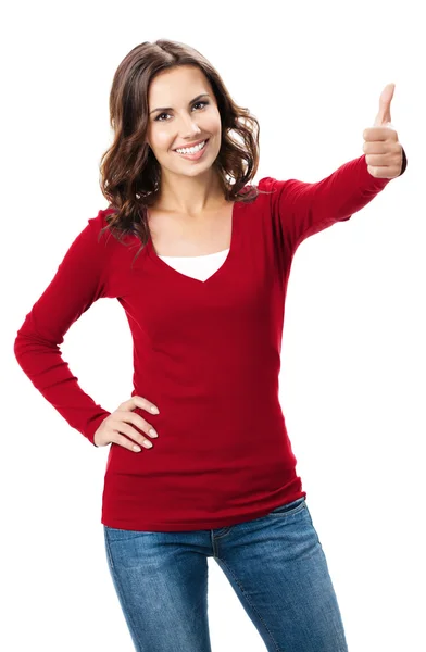 Woman showing thumbs up gesture, isolated — Stock Photo, Image