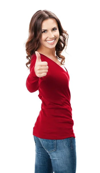 Woman showing thumbs up gesture, isolated — Stock Photo, Image