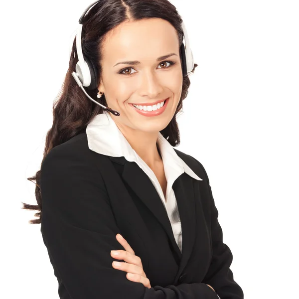 Soporte operador de teléfono en auriculares, en blanco — Foto de Stock