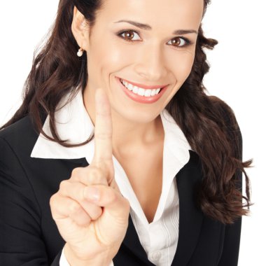 bir parmak, beyaz üzerinde gösterilen iş kadını