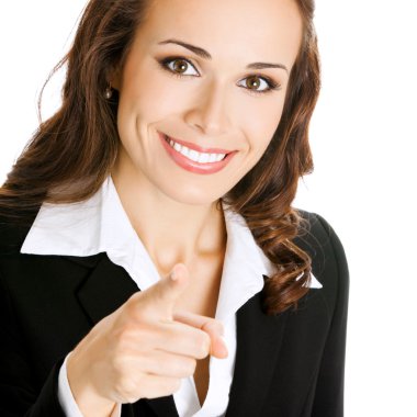 iş kadını işaret parmağı ekranda beyaz at