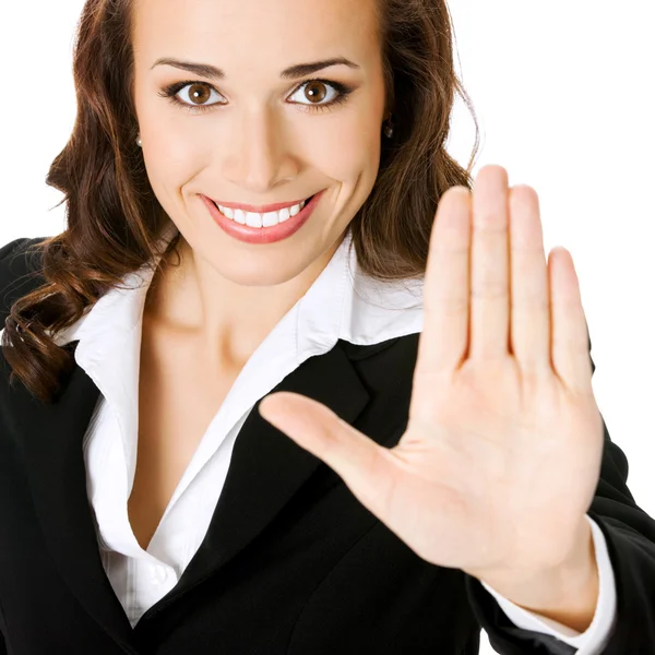 Businesswoman with stop gesture, on white — Stock Photo, Image