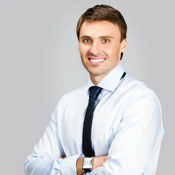 Portret van zakenman, over grijze achtergrond — Stockfoto