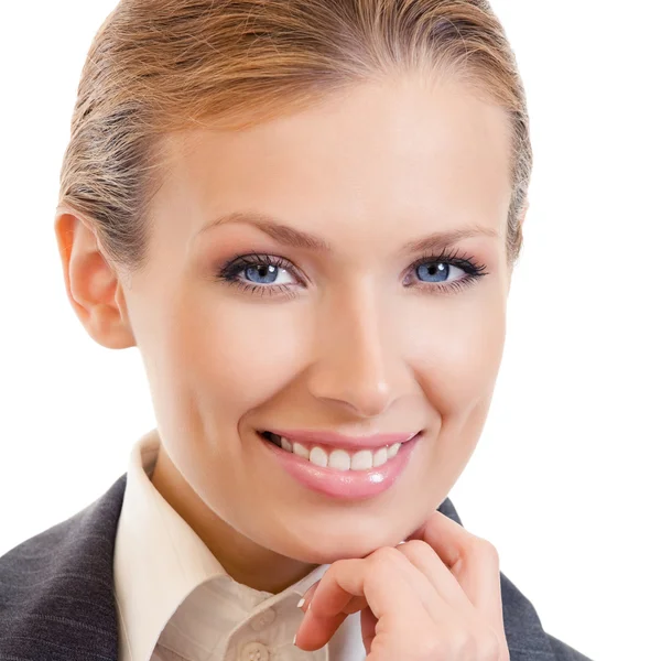 Portrait of thinking businesswoman, isolated on white — Stock Photo, Image