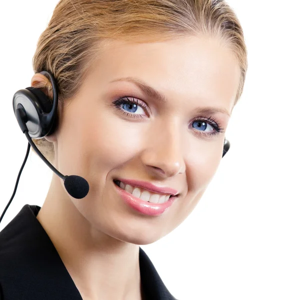 Ondersteuning telefoon operator in headset, geïsoleerde — Stockfoto