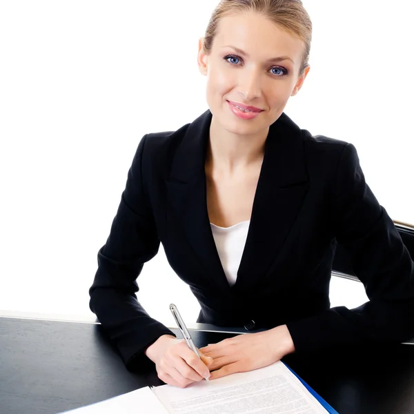 Empresaria en el lugar de trabajo, aislada — Foto de Stock