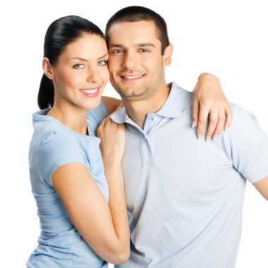 genç gülümseyen izole çekici çift, mutlu portre