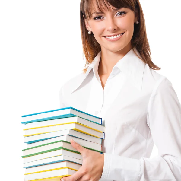 Giovane donna con libri, isolata — Foto Stock