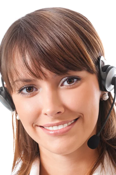 Support phone operator in headset, isolated — Stock Photo, Image