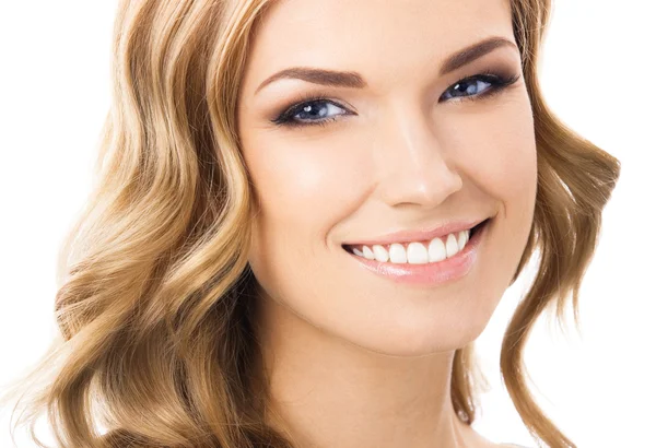 Happy smiling young woman, over white — Stock Photo, Image