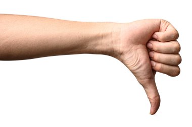 El başparmak yukarıya kırpma yolu ile beyaz arka plan üzerinde izole işareti gösterilen closeup.