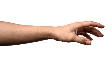 El açın ve yardım veya almak için hazır. Kırpma yolu ile beyaz arka plan üzerinde izole jest. Yardım için kurtuluş uzanmış eli.