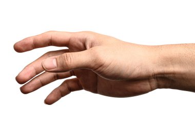 El açın ve yardım veya almak için hazır. Kırpma yolu ile beyaz arka plan üzerinde izole jest. Yardım için kurtuluş uzanmış eli.