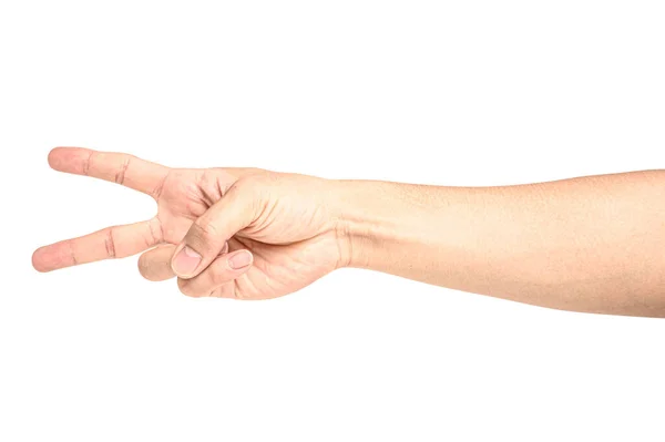 Κοντινό Χέρι Δείχνει Δάχτυλο Νούμερο Δύο Απομονωμένο Λευκό Φόντο Μονοπάτι — Φωτογραφία Αρχείου