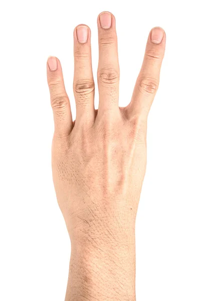 Nahaufnahme Zeigt Finger Nummer Vier Isoliert Auf Weißem Hintergrund Mit — Stockfoto