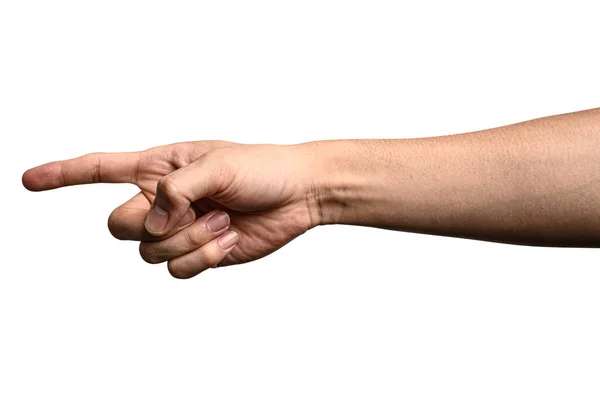 Närbild Hand Visar Finger Nummer Ett Isolerad Vit Bakgrund Med — Stockfoto