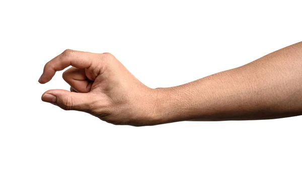 Nahaufnahme Hand Hält Etwas Wie Eine Flasche Oder Dose Isoliert — Stockfoto