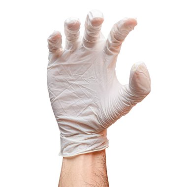 Doktor elini şişe gibi bir şeyle kapat ya da kesme yolu olan beyaz bir arka planda izole et..