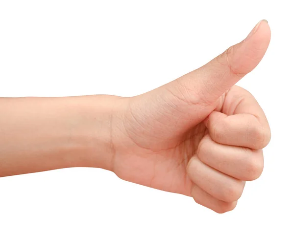 Closeup Hand Showing Thumbs Sign Isolated White Background Clipping Path — Stock Photo, Image
