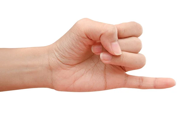 手の閉じるクリッピングパスと白い背景に孤立した小さな指のサインを示しています — ストック写真