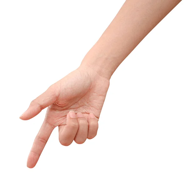 Close Hand Touching Pointing Something Isolated White Background Clipping Path — Stock Photo, Image