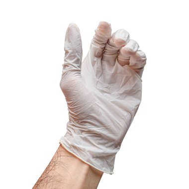 Doktor elini şişe gibi bir şeyle kapat ya da kesme yolu olan beyaz bir arka planda izole et..