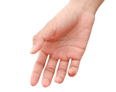 El açın ve yardım veya almak için hazır. Kırpma yolu ile beyaz arka plan üzerinde izole jest. Yardım için kurtuluş uzanmış eli.