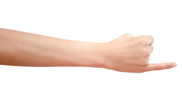 Zbliżenie Dłoni Pokazujące Mały Znak Palca Odizolowany Białym Tle Ścieżką — Zdjęcie stockowe