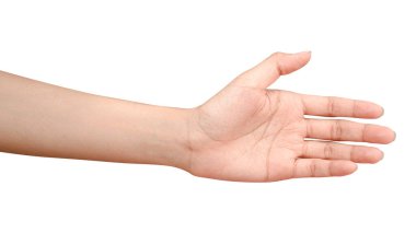 El açın ve yardım veya almak için hazır. Kırpma yolu ile beyaz arka plan üzerinde izole jest. Yardım için kurtuluş uzanmış eli.