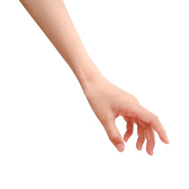 Elini uzat ve yardım etmeye ya da almaya hazır ol. Jest kırpma yolu ile beyaz arkaplanda izole edildi. Kurtuluşa uzanan ellere yardım etmek.