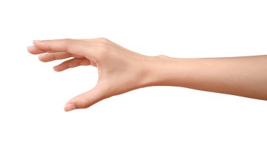 Elini uzat ve yardım etmeye ya da almaya hazır ol. Jest kırpma yolu ile beyaz arkaplanda izole edildi. Kurtuluşa uzanan ellere yardım etmek.