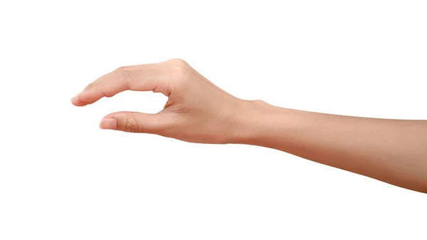 Fechar Mão Segurando Algo Como Uma Garrafa Pode Isolado Fundo — Fotografia de Stock
