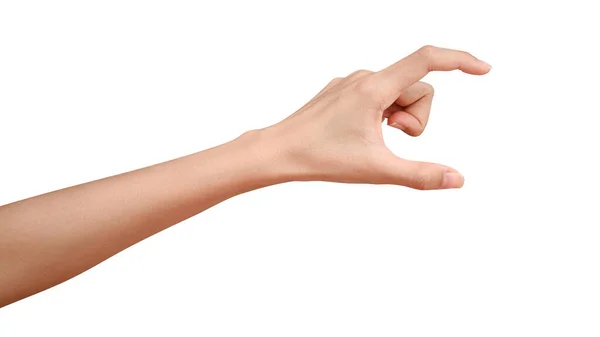 Fechar Mão Segurando Algo Como Uma Garrafa Pode Isolado Fundo — Fotografia de Stock