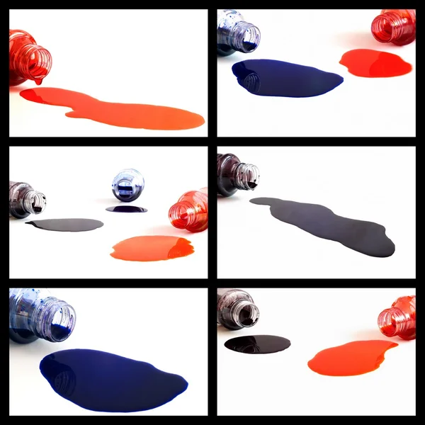 A renversé une bouteille d'encre bleue, rouge et noire — Photo