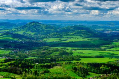 View of the hilly spring landscape in the Beskydy foothills