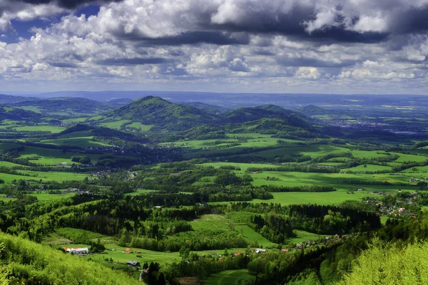 View Hilly Spring Landscape Beskydy Foothills — Stock Photo, Image