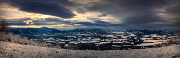 Panoramic View Mountain Winter Landscape Foothills Beskydy Mountains — Stock Photo, Image